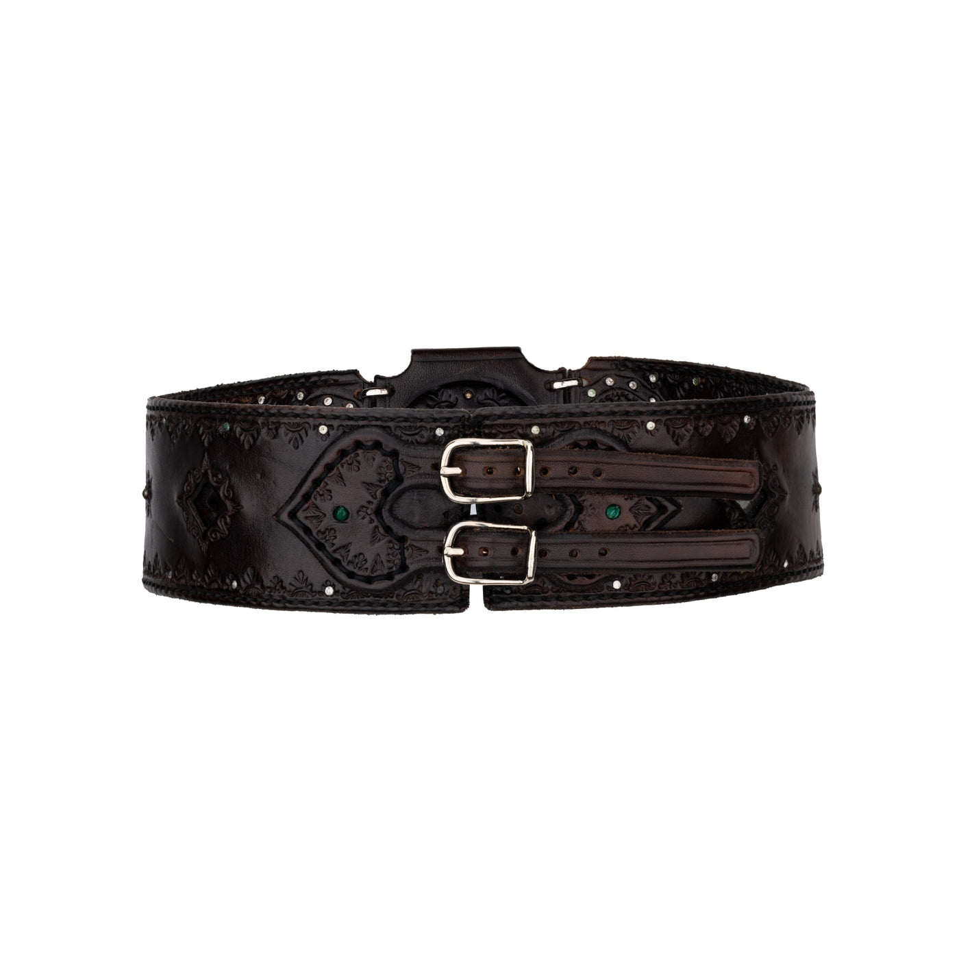 Collection Privée brown leather belt. Bandeau style with back fastening, decorated with mini studs pre-owned