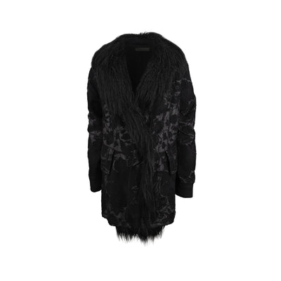Diliborio black coat full coverage embroidery eco-fur inserts pre-owned