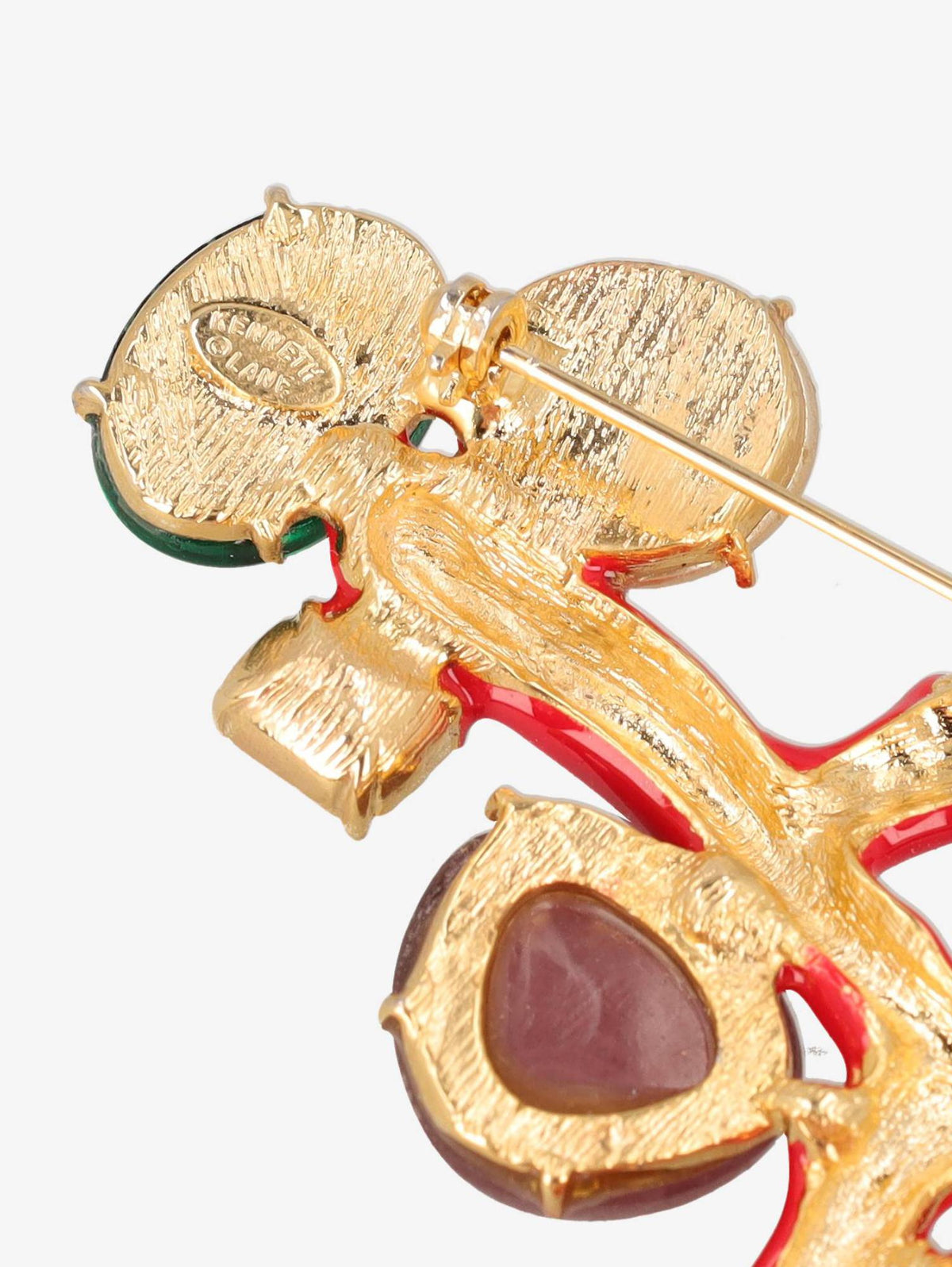 Kenneth Jay Lane Red Coral Branch Brooch With Rhinestones And Synthetic Pearls CVR24.1.72  Kenneth Jay Lane