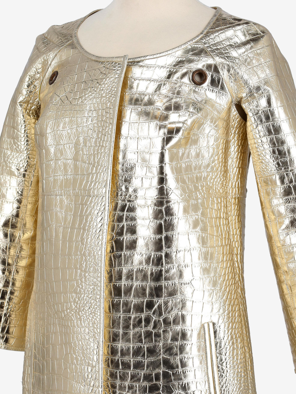 Versace Cocco Gold Leather Overcoat