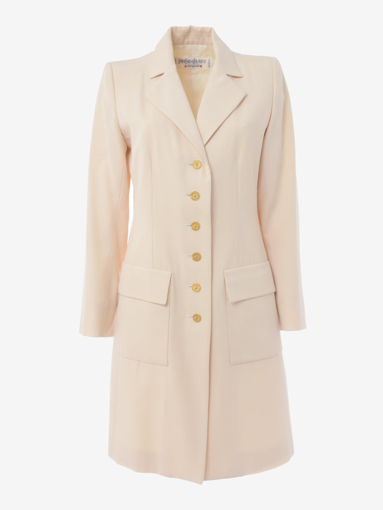 伊夫圣罗兰奶油色大衣配金色纽扣 - 80 年代