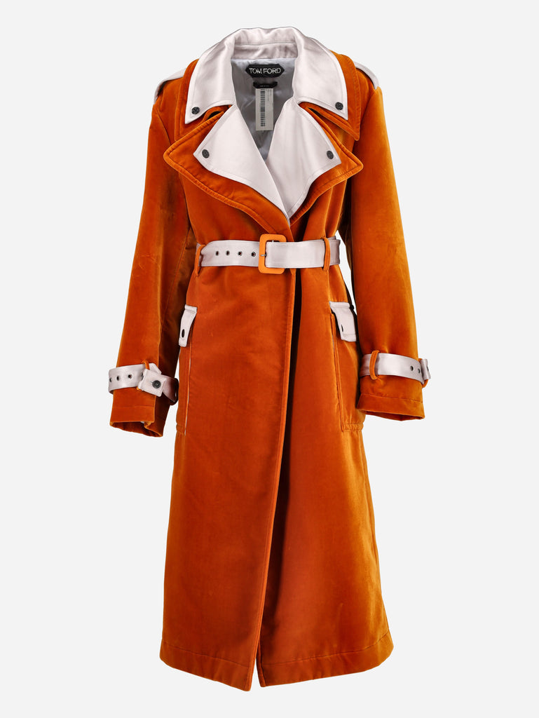 Tom Ford Orange Velvet Trench Coat - 00s
