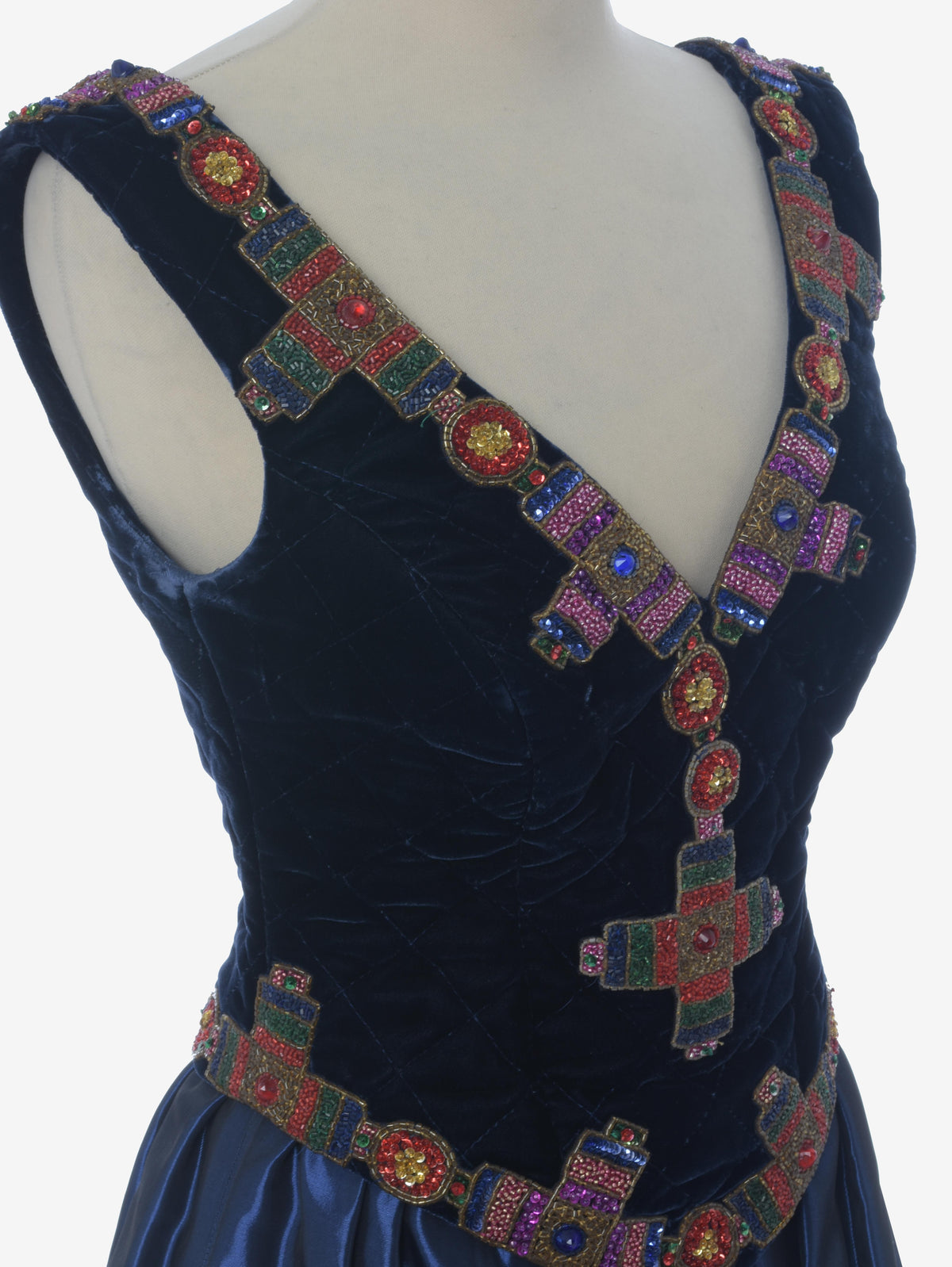 Vintage Dress With Embroidered Beads - 80s