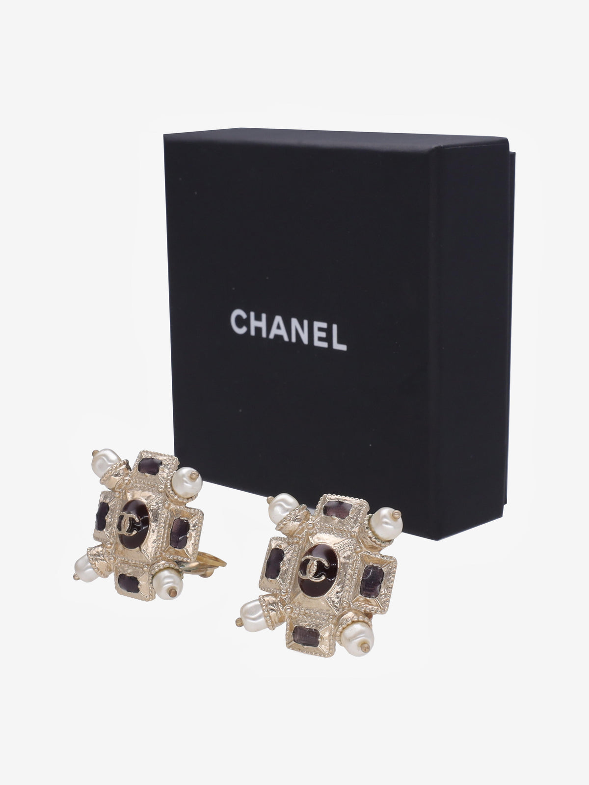 Chanel Cross Earrings With Pearls