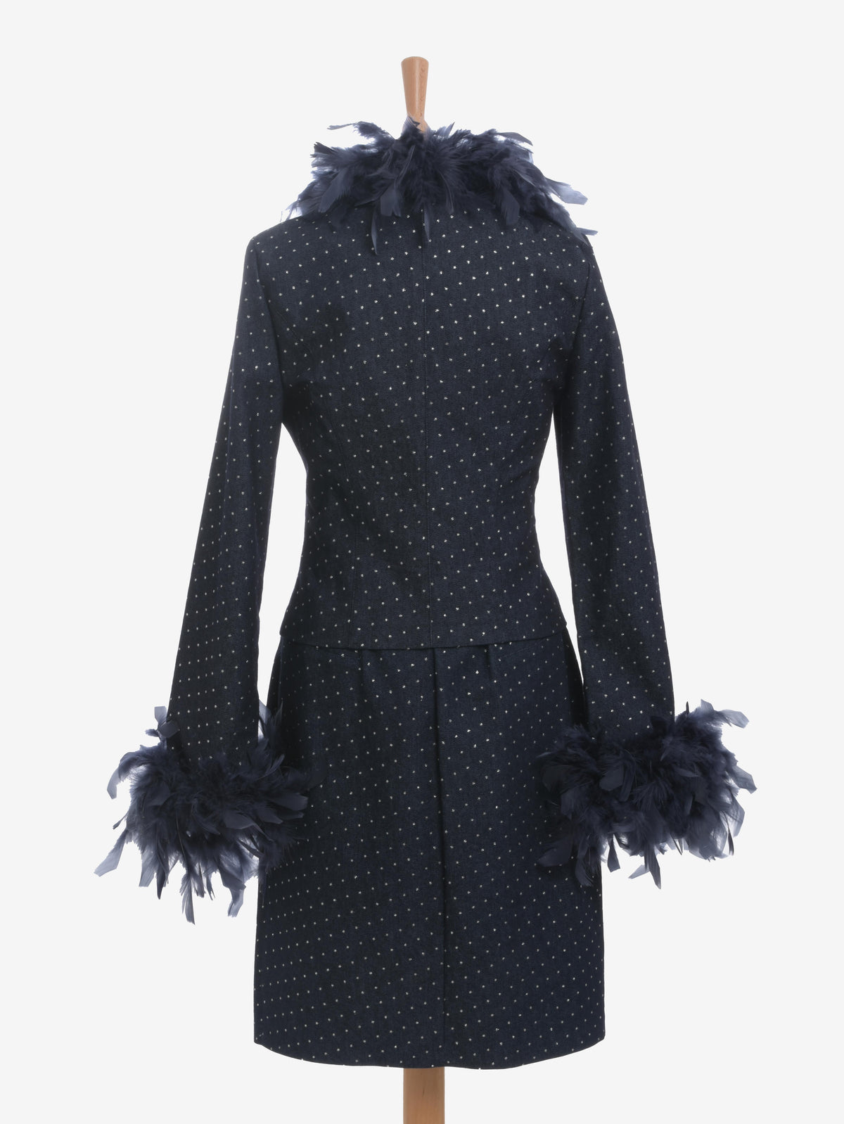 Vintage Denim Suit With Feathers