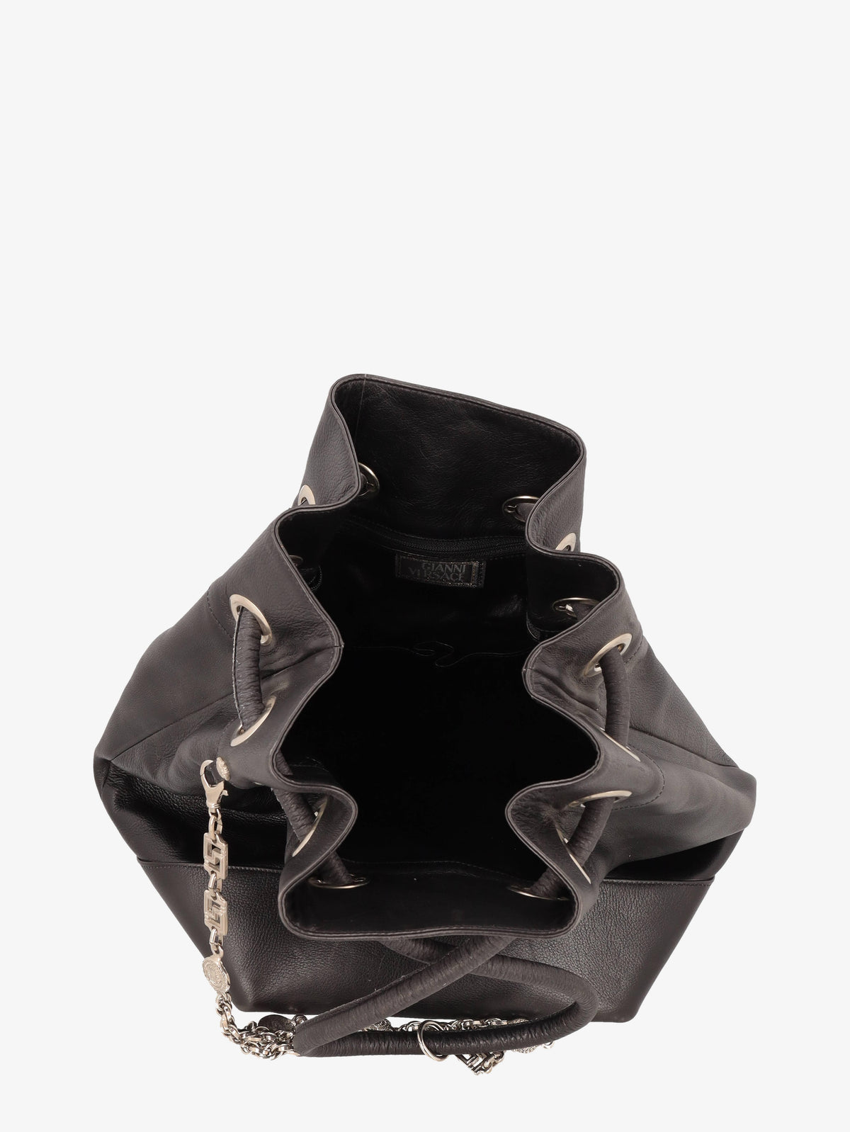 Gianni Versace Couture Black Leather Drawstring Bag