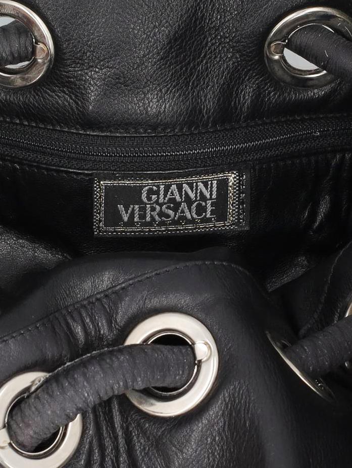Gianni Versace Couture Black Leather Drawstring Bag