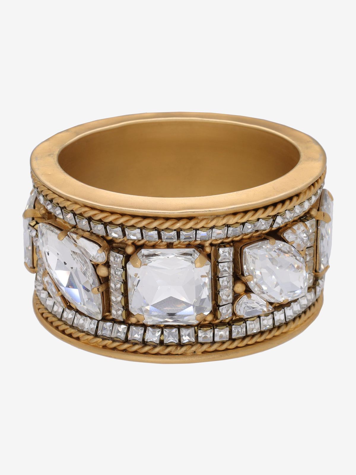 Gianfranco Ferré Gold Maxi Bracelet With White Rhinestones