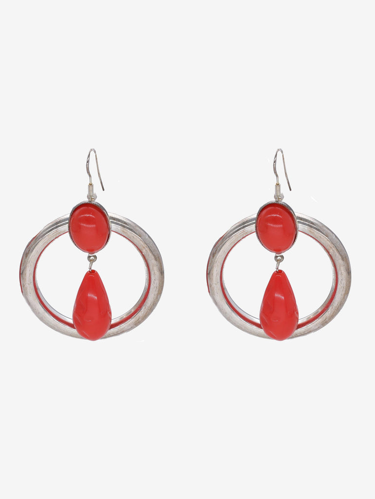 Correani Hoop Earrings With Red Stone