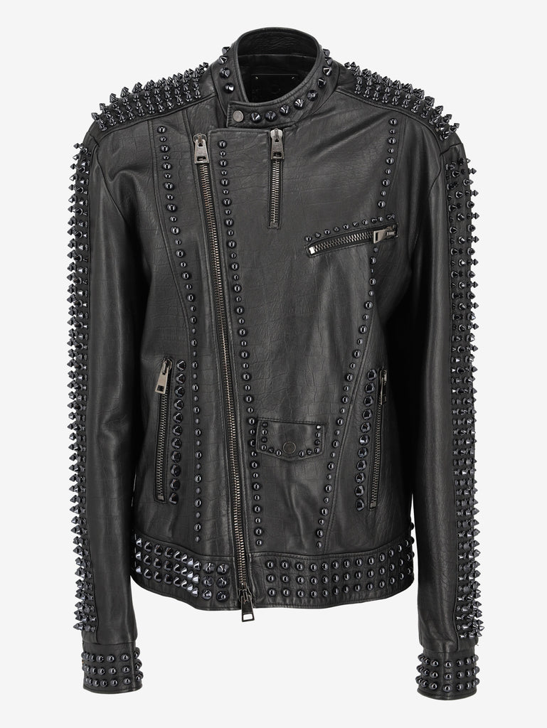 Vintage Black Studs Biker Jacket WCV250885  Vintage