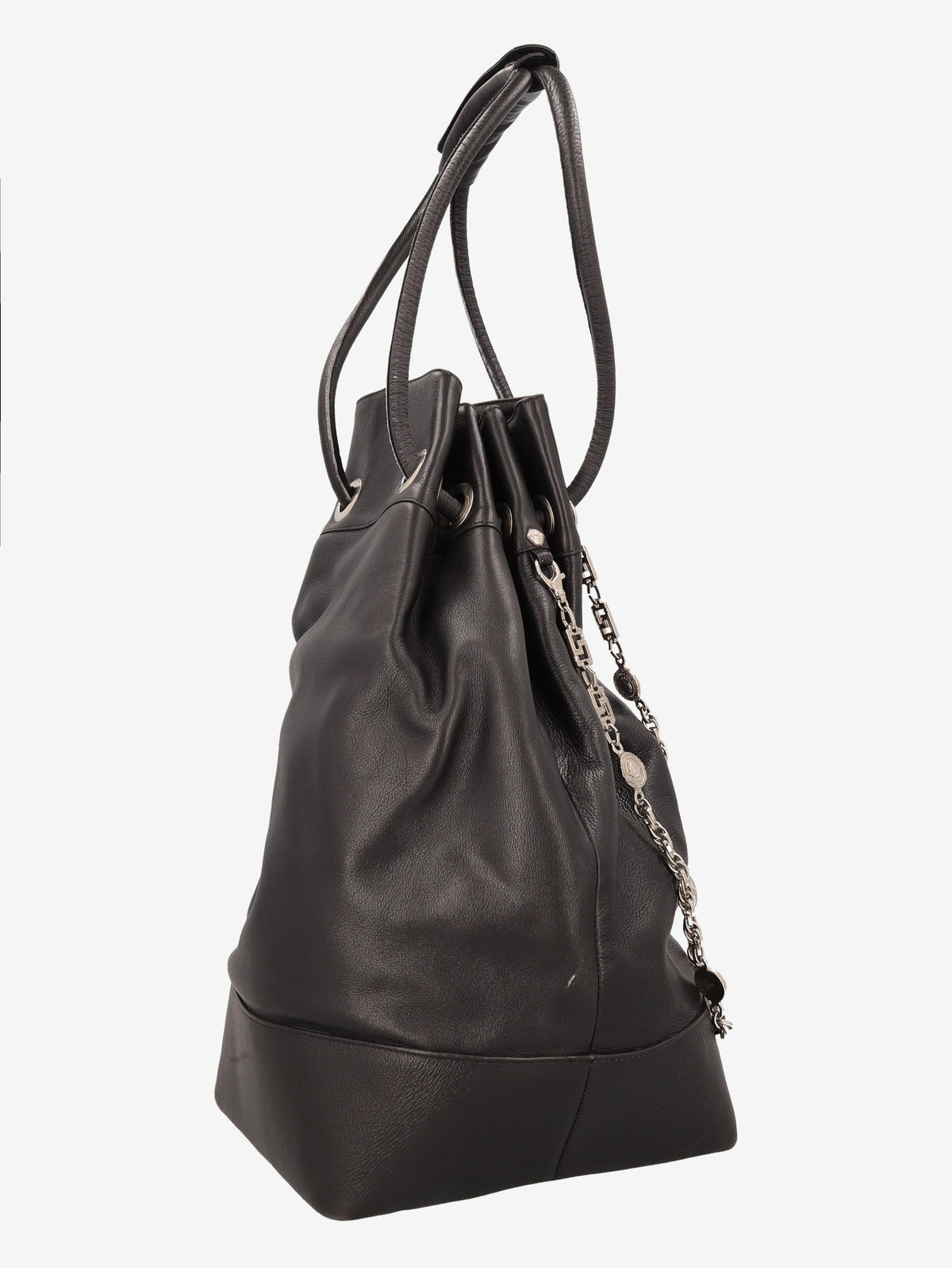 Gianni Versace Couture Black Leather Drawstring Bag
