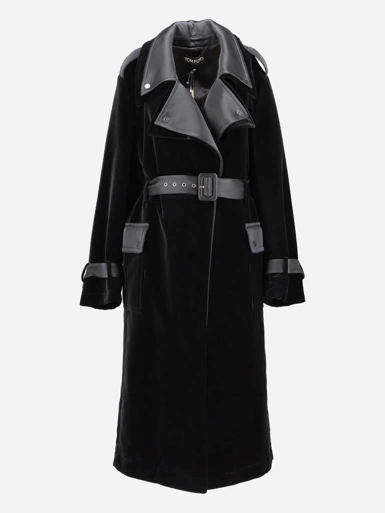Tom Ford Black Velvet Trench Coat - 00s