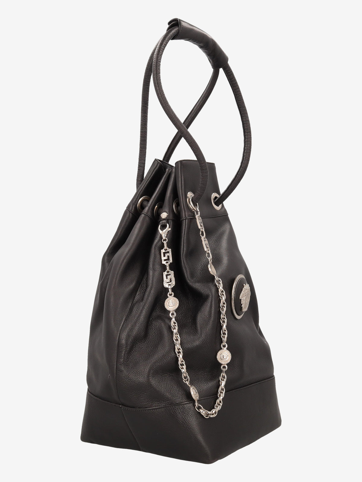 Gianni Versace Couture Black Leather Drawstring Bag