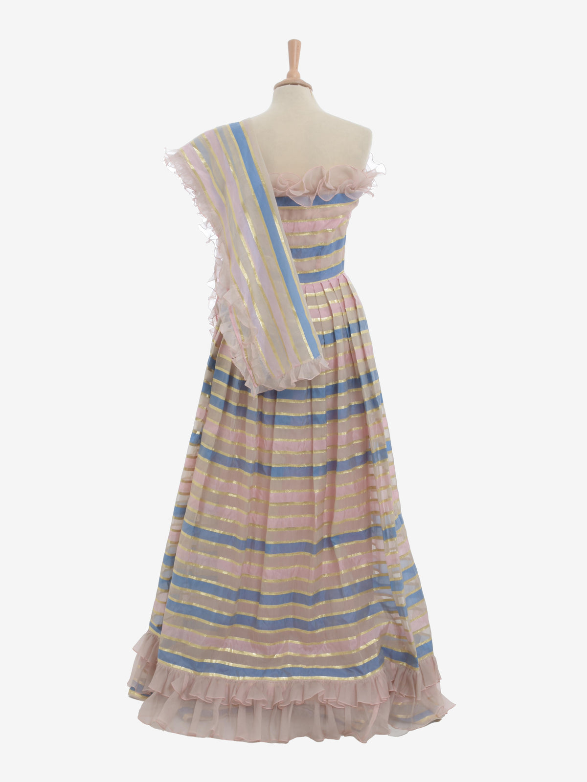 Vintage Maxi Dress With Flounces And Scarf