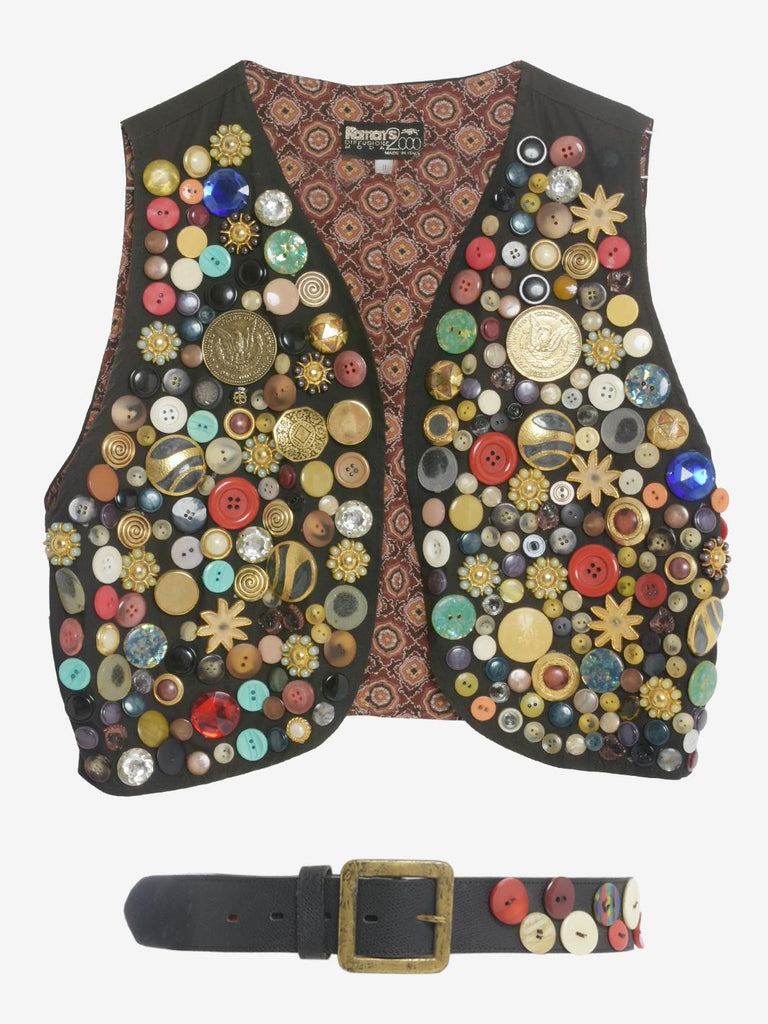 Vintage Vest And Belt With Polychrome Buttons