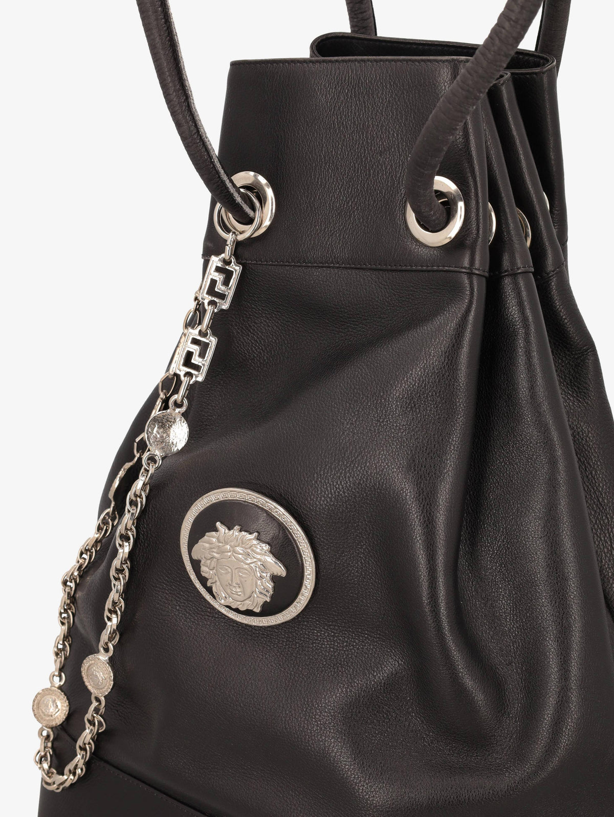 Gianni Versace Couture Black Leather Drawstring Bag