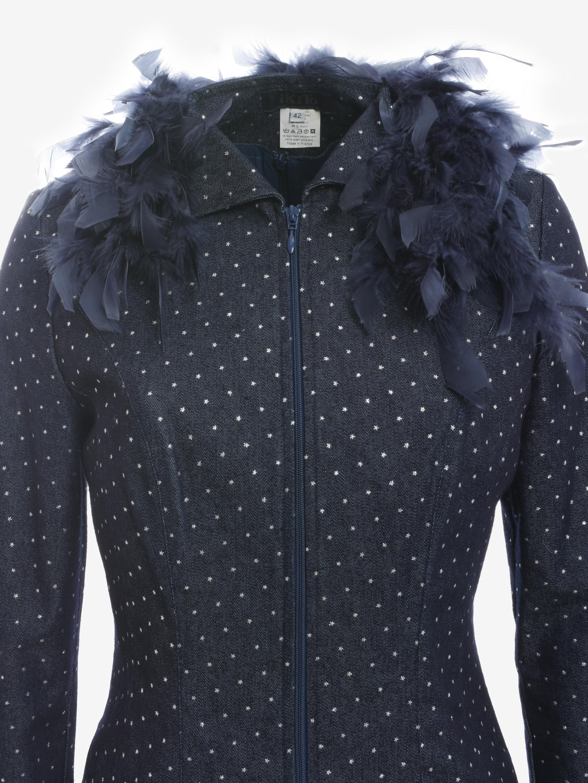 Vintage Denim Suit With Feathers
