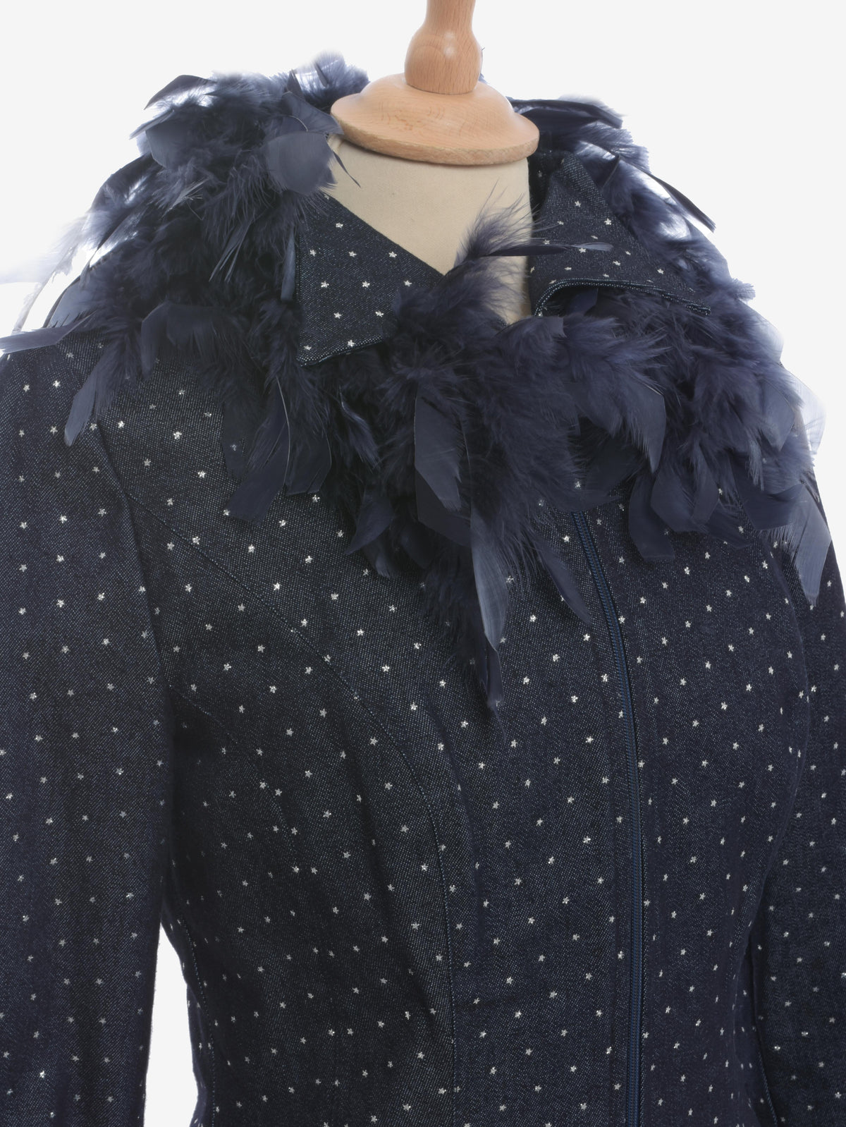 Vintage Denim Suit With Feathers
