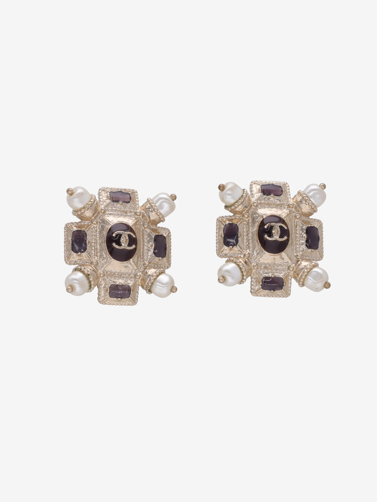 Chanel Cross Earrings With Pearls