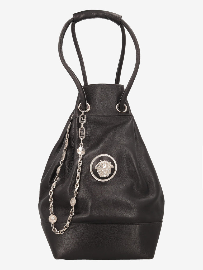 Gianni Versace Couture Black Leather Drawstring Bag