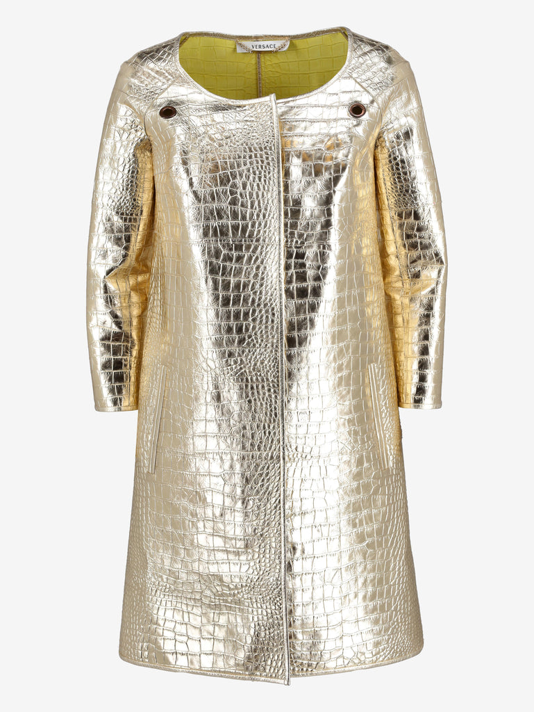 Versace Cocco Gold Leather Overcoat