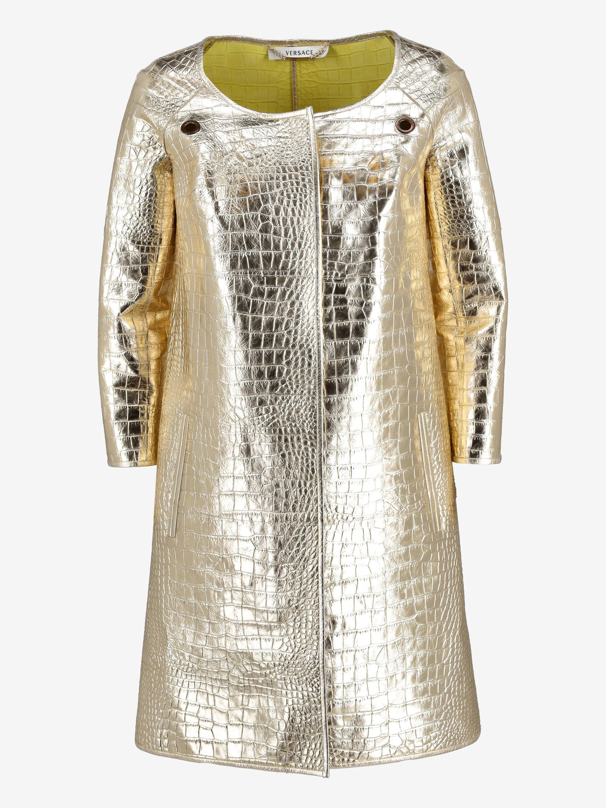 Versace Cocco Gold Leather Overcoat