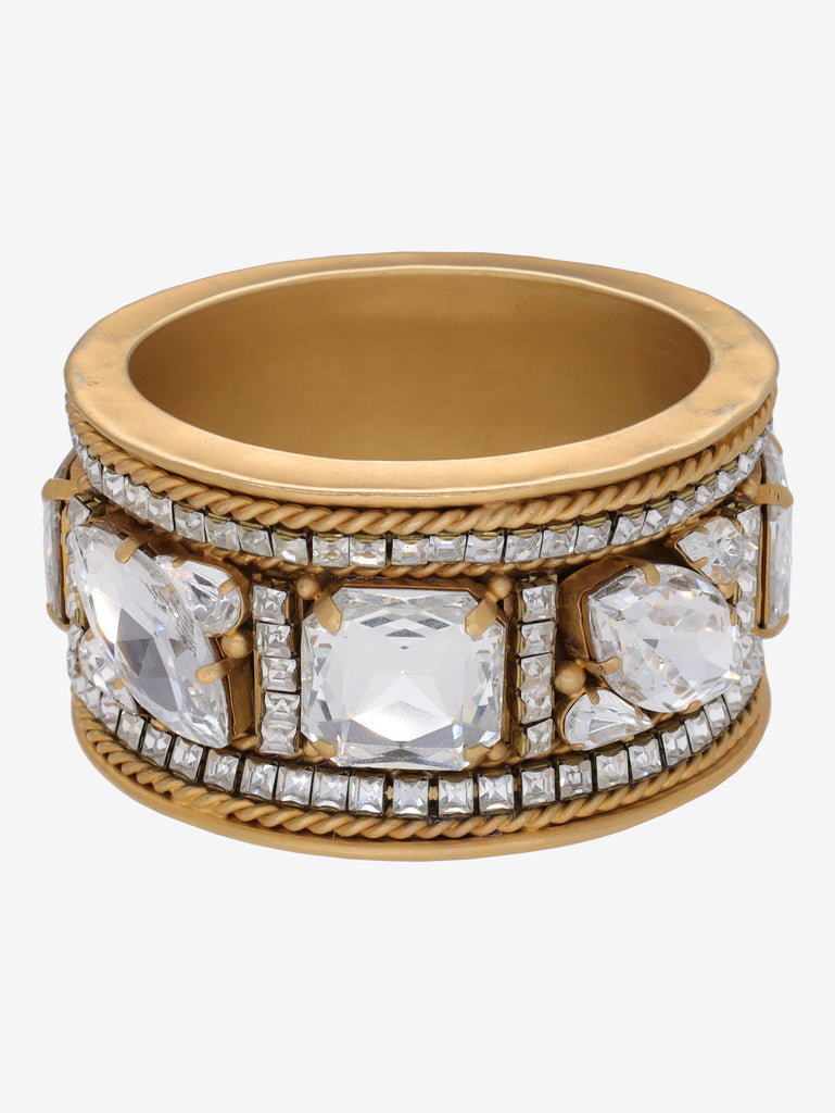 Gianfranco Ferré Gold Maxi Bracelet With White Rhinestones