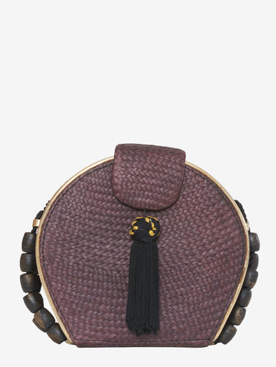Brown woven wicker shoulder bag