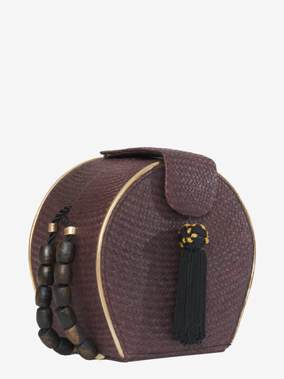 Brown woven wicker shoulder bag