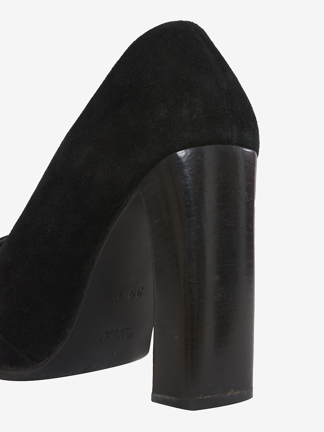 Gucci black velvet heeled loafer