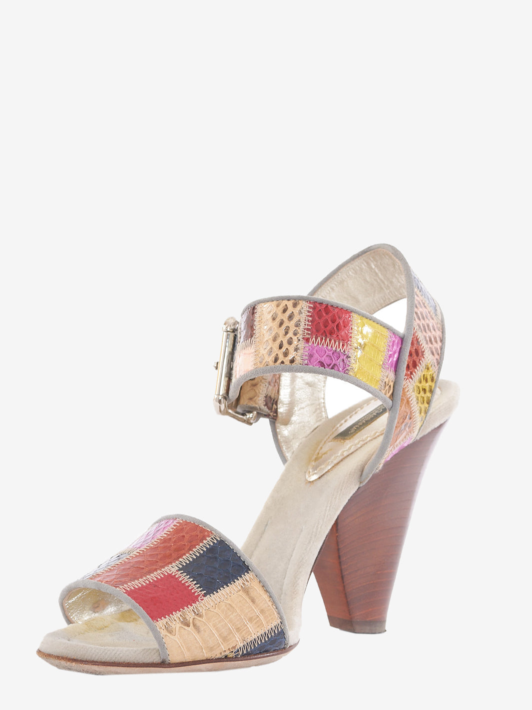 Prada patchwork wood heel sandal