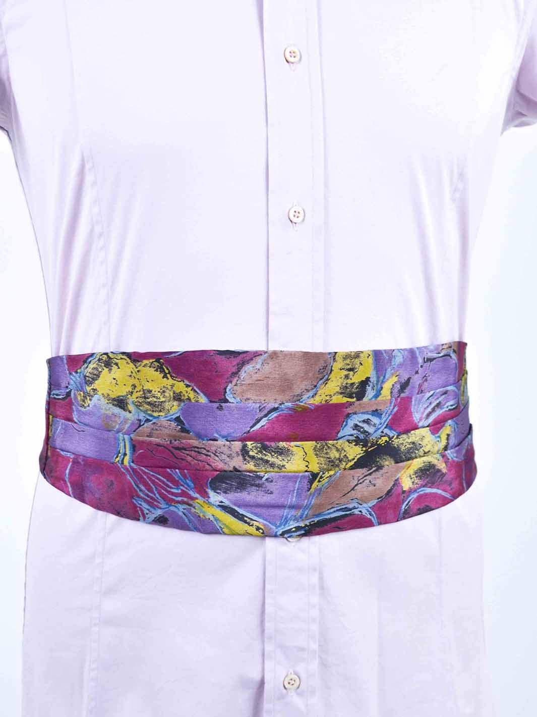 1980s silk waist sash with abstract print