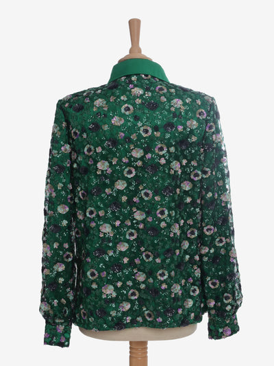 Vintage Silk Shirt With Sequin Floral Embroidery