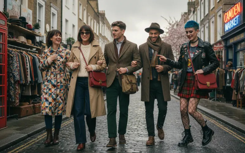 Vintage-inspired British trench coat worn in a modern urban setting, blending heritage fashion with contemporary style.