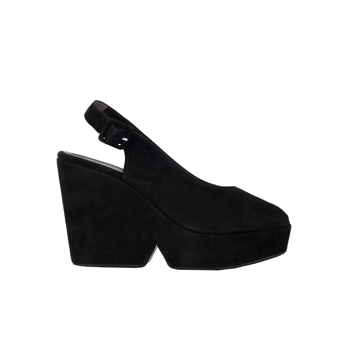 Robert Clergerie black suede shoes. Wedge style with strap and buckle pre-owned