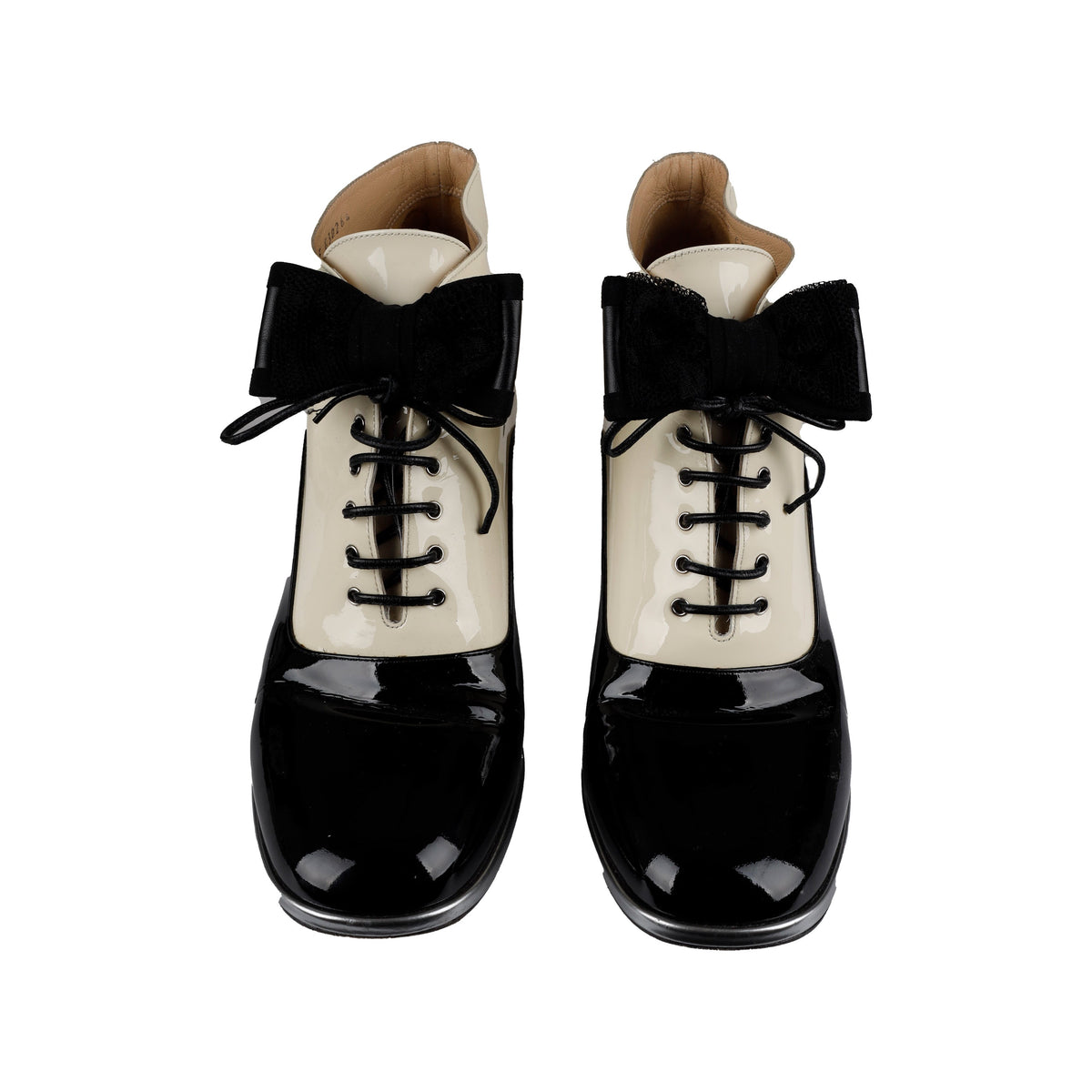 Secondhand Chanel Patent Leather Bow Lace-Up Ankle Boots