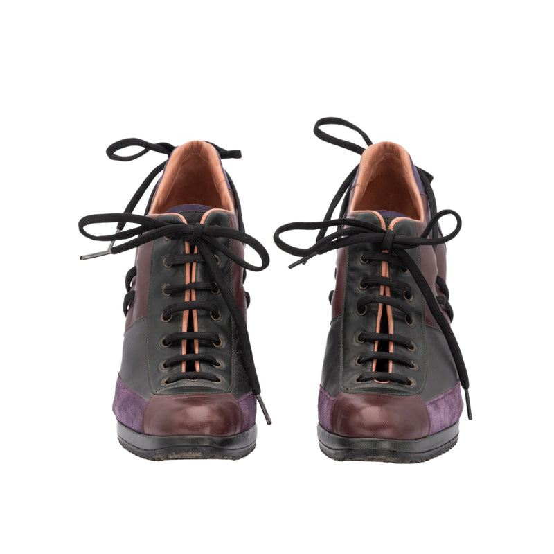 Alaïa green purple leather lace-up shoes pre-owned