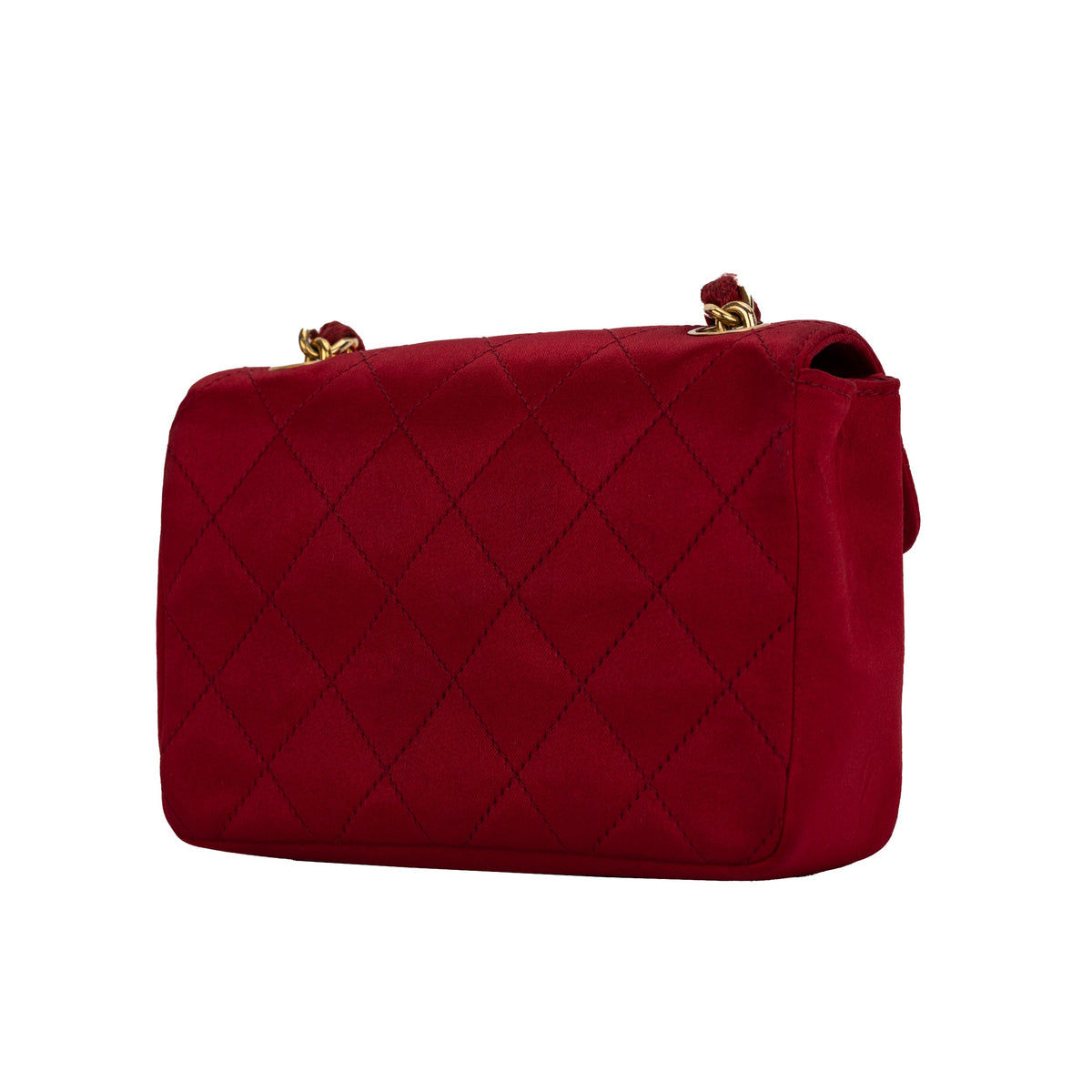 Chanel red satin quilted shoulder flap bag pre-owned nft