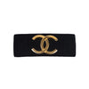 Chanel black satin and leather hair clip, with gold CC logo pre-owned
