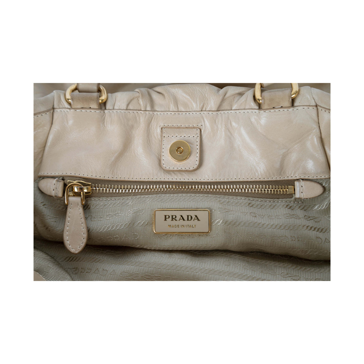 Secondhand Prada Beige Leather Hobo Handbag with Strap