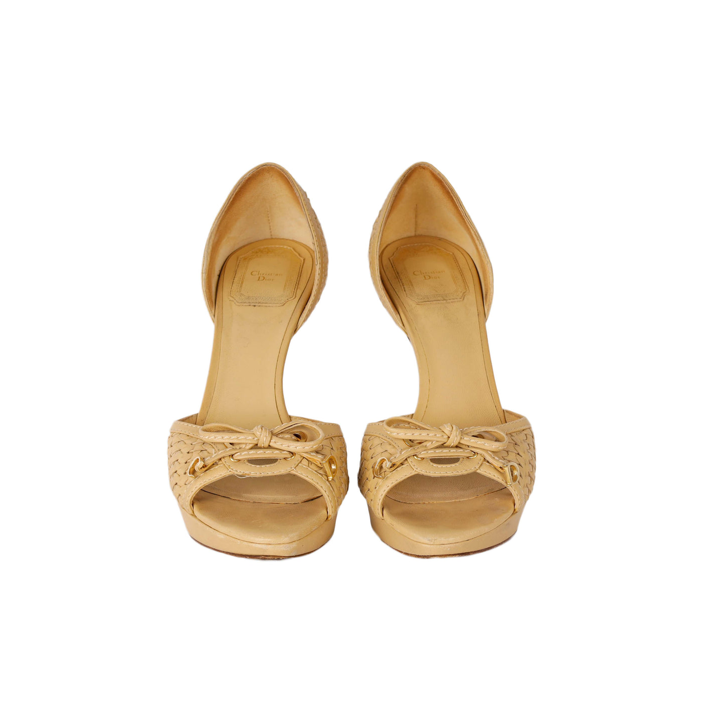 Secondhand Dior Beige Leather Peeptoe Heels with Bow