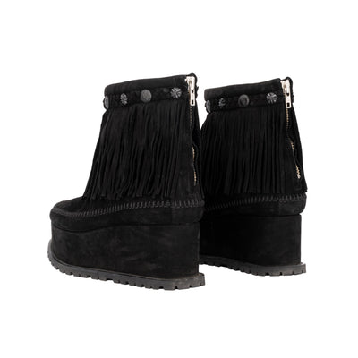 Sacai suede leather fringed ankle boots with platform pre-owned