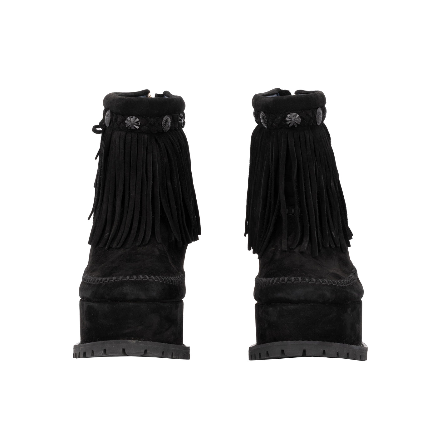 Sacai suede leather fringed ankle boots with platform pre-owned