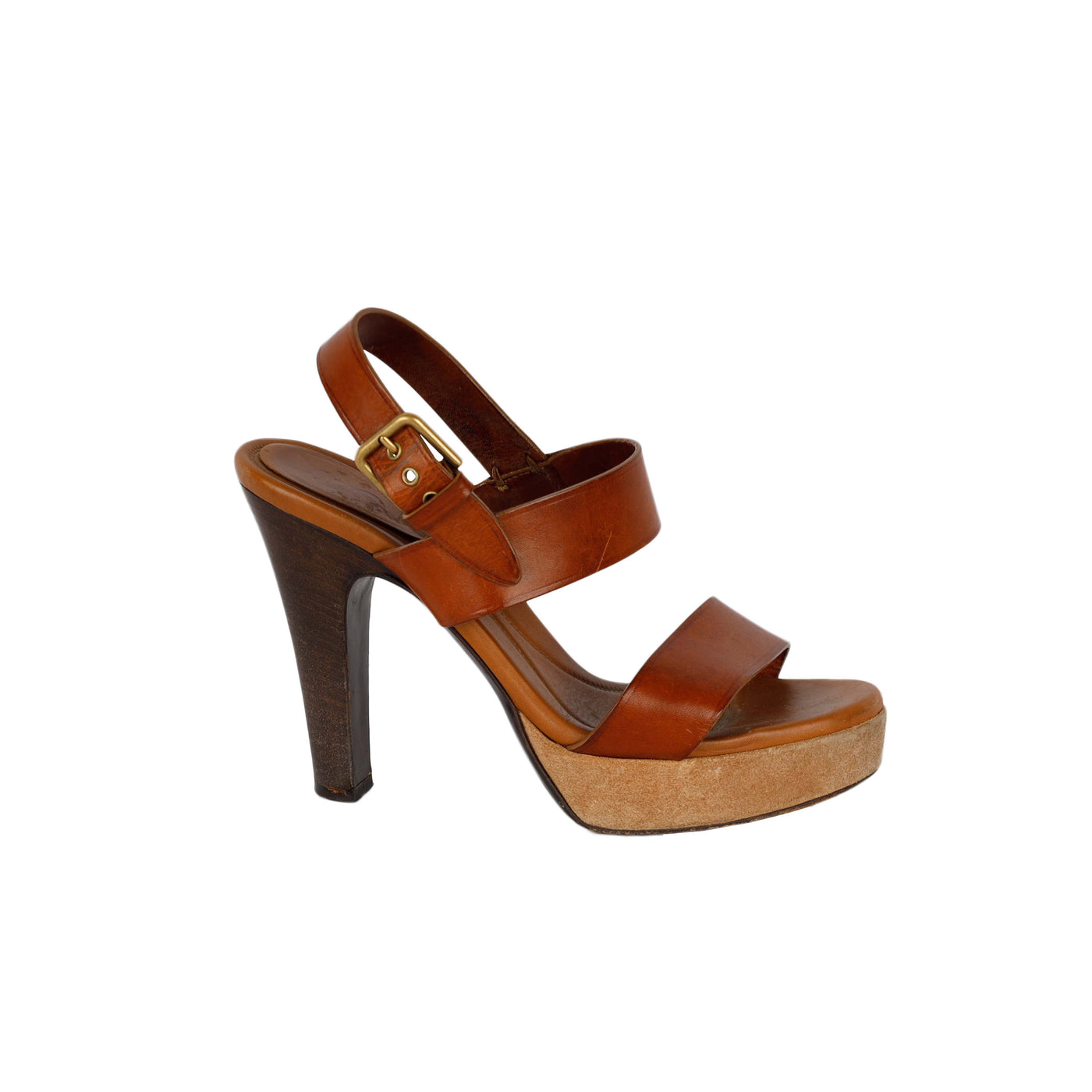 Secondhand Saint Laurent Brown Leather Strap Platform Heels