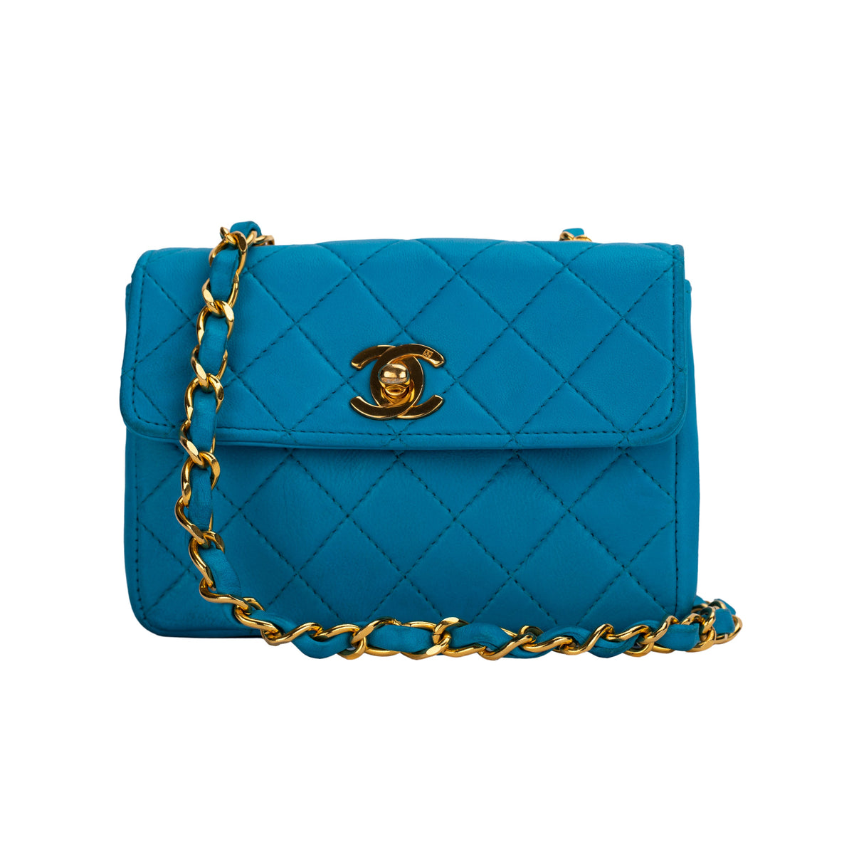 Chanel turquoise matelassé shoulder flap leather bag pre-owned nft