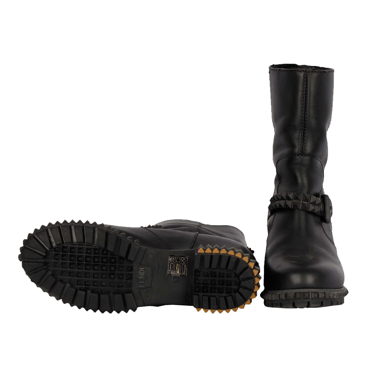 Second Hand Fendi Black Leather Joan Studded Biker Boots