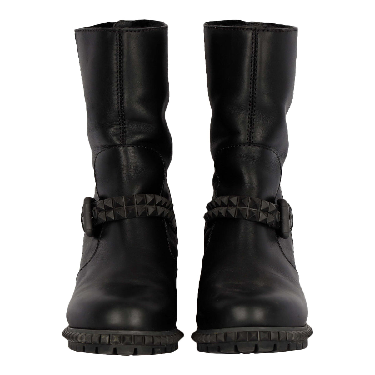 Second Hand Fendi Black Leather Joan Studded Biker Boots