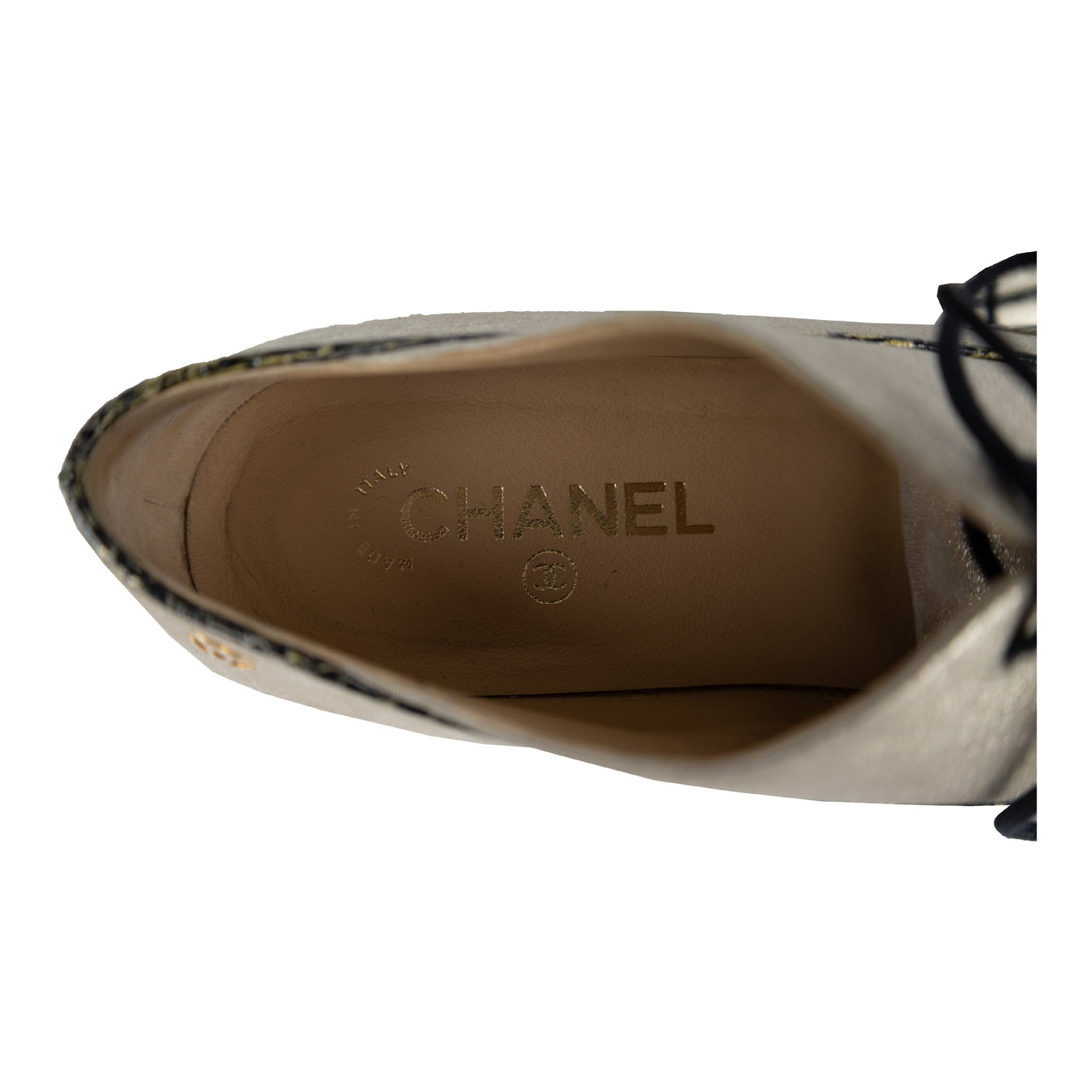 Secondhand Chanel Two-tone Shimmer Lace-up Oxford Shoes