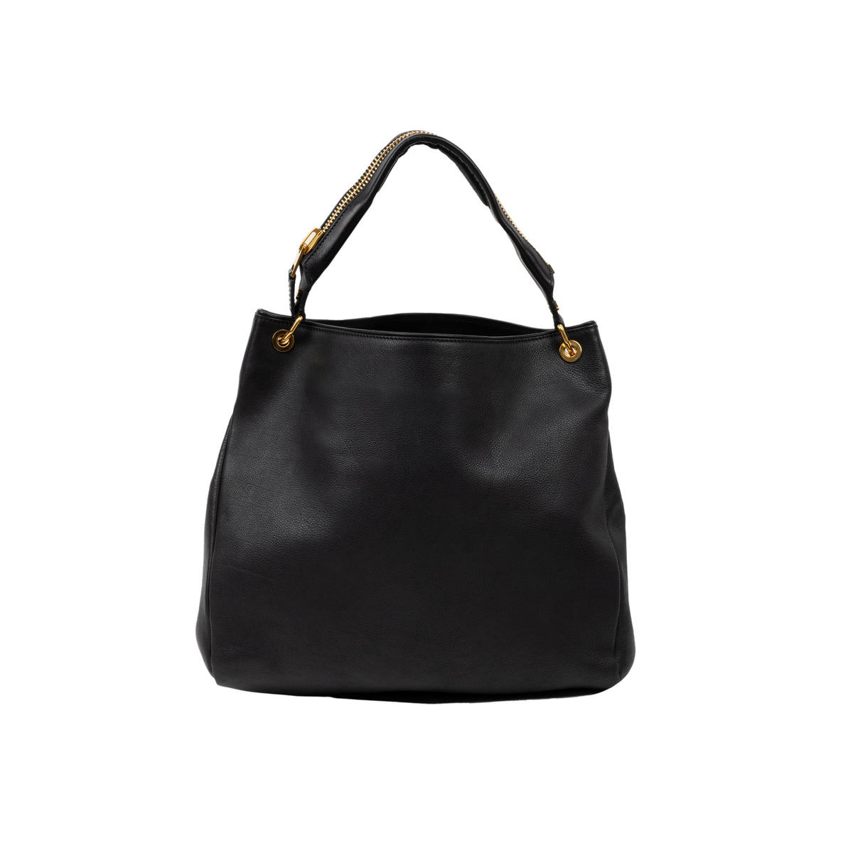 Tom Ford calfskin zipper Strap hobo black bag, shoulder strap with brass hardware and an oversized zipper detail pre-owned