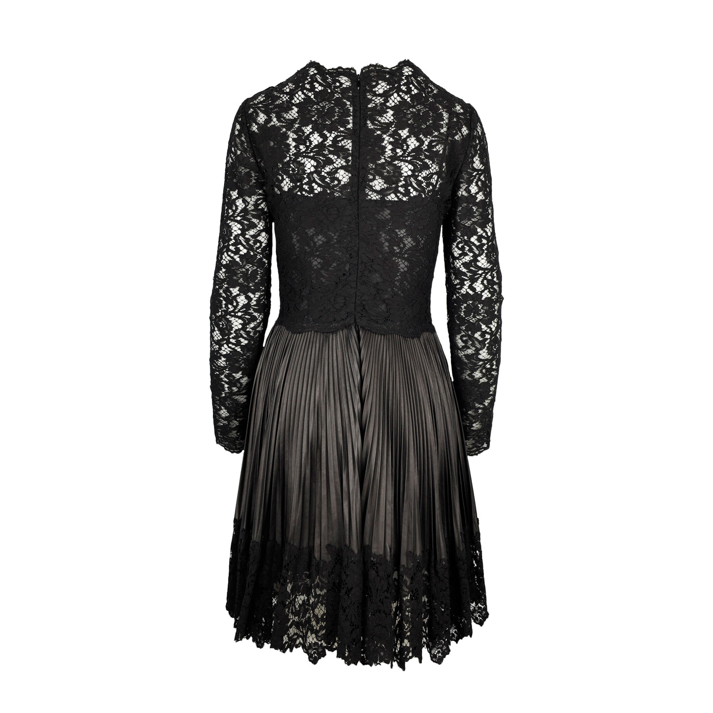 Secondhand Valentino Pleated Leather and Lace Dress